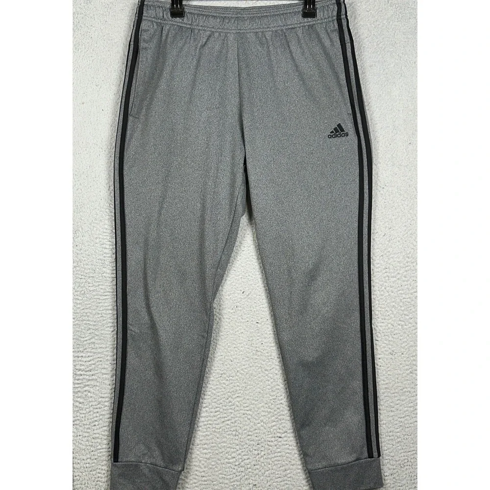 Adidas Pants Mens Large Grey Black Essentials 3-Stripes Tapered Jogger Athletic